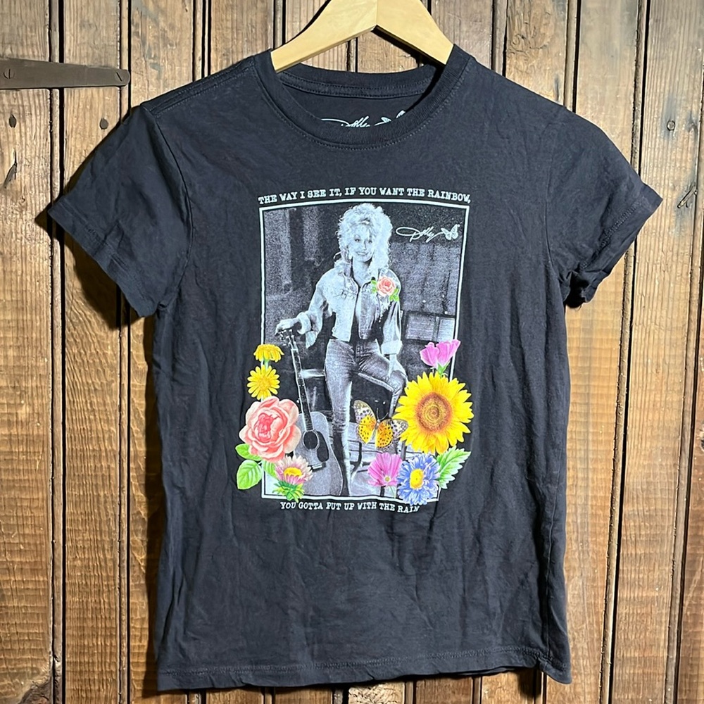 Black Short Sleeve Graphic Tee - Floral Print